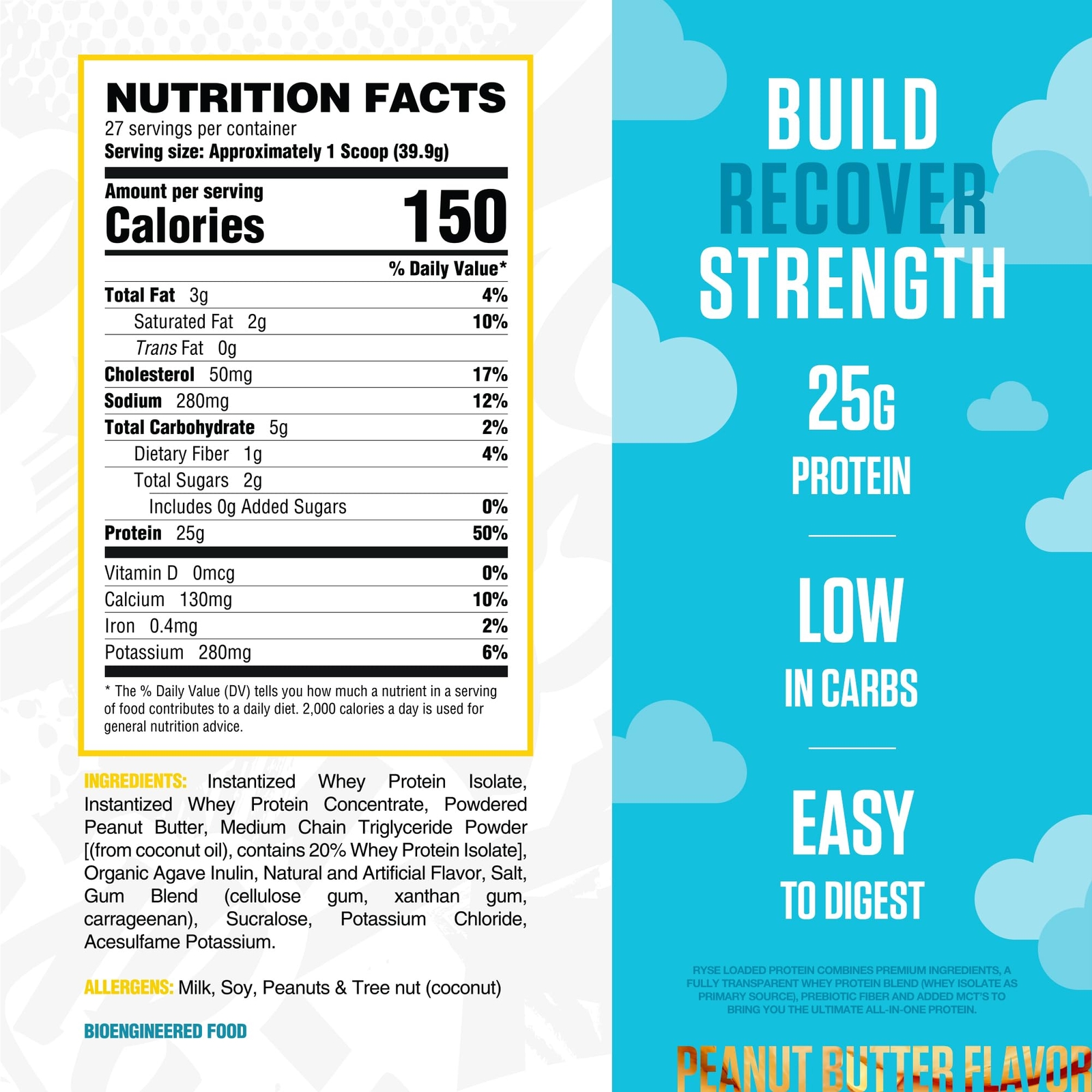 RYSE Loaded Protein Skippy Peanut Butter – 25g Whey, Low Carb, 27 Servings