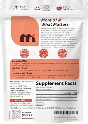 Creatine Monohydrate 5000mg 500 Capsules Pure Keto Non-GMO
