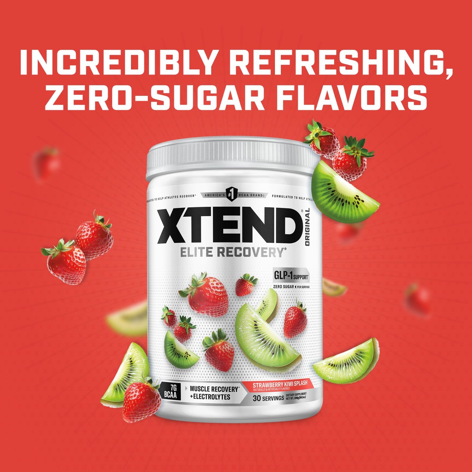 BCAA Powder for Muscle Recovery & Hydration, 7g BCAAs, Sugar-Free, Strawberry Ki