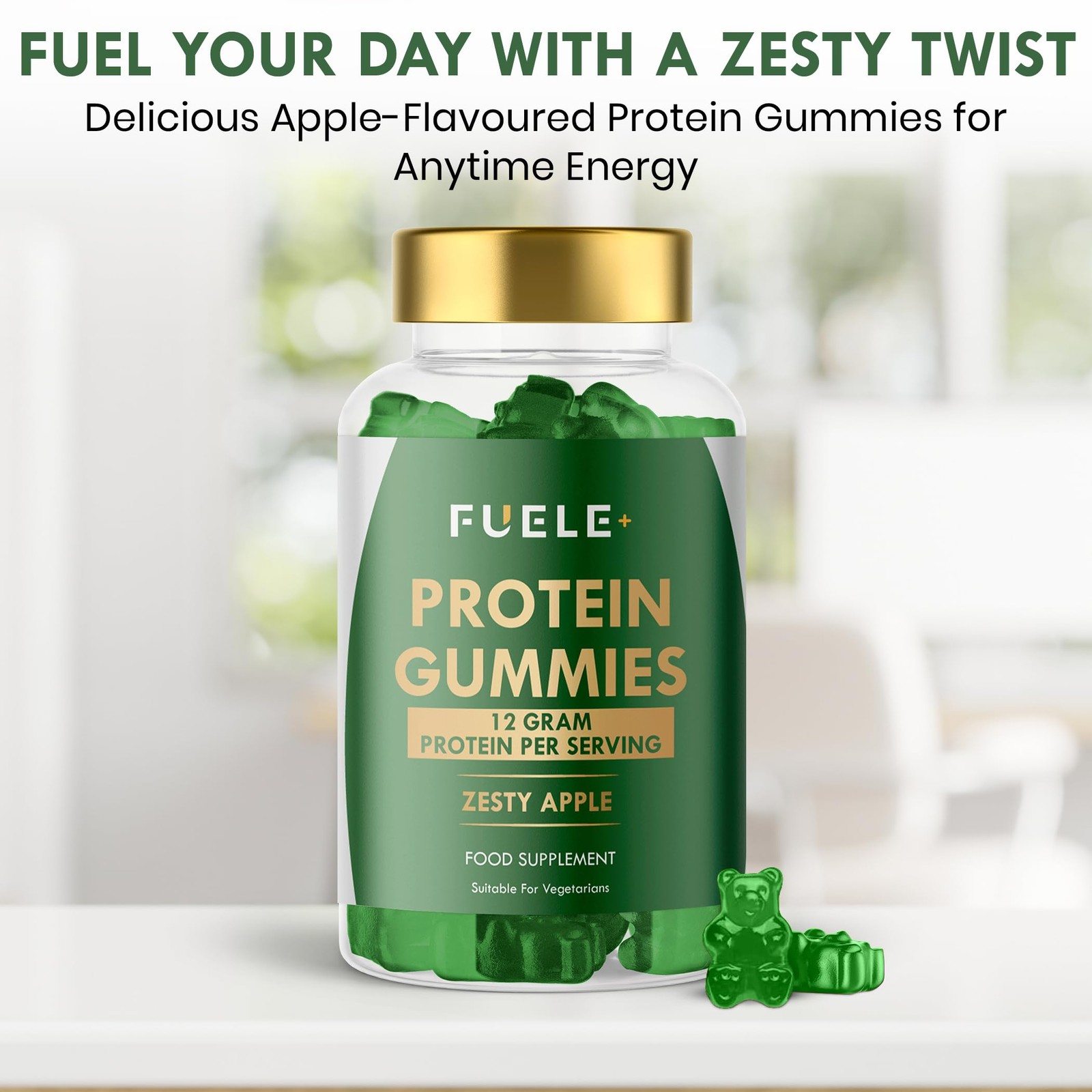 FUELE+ Whey Protein Gummies – Zesty Apple Flavour, 12g Protein per Serving – …