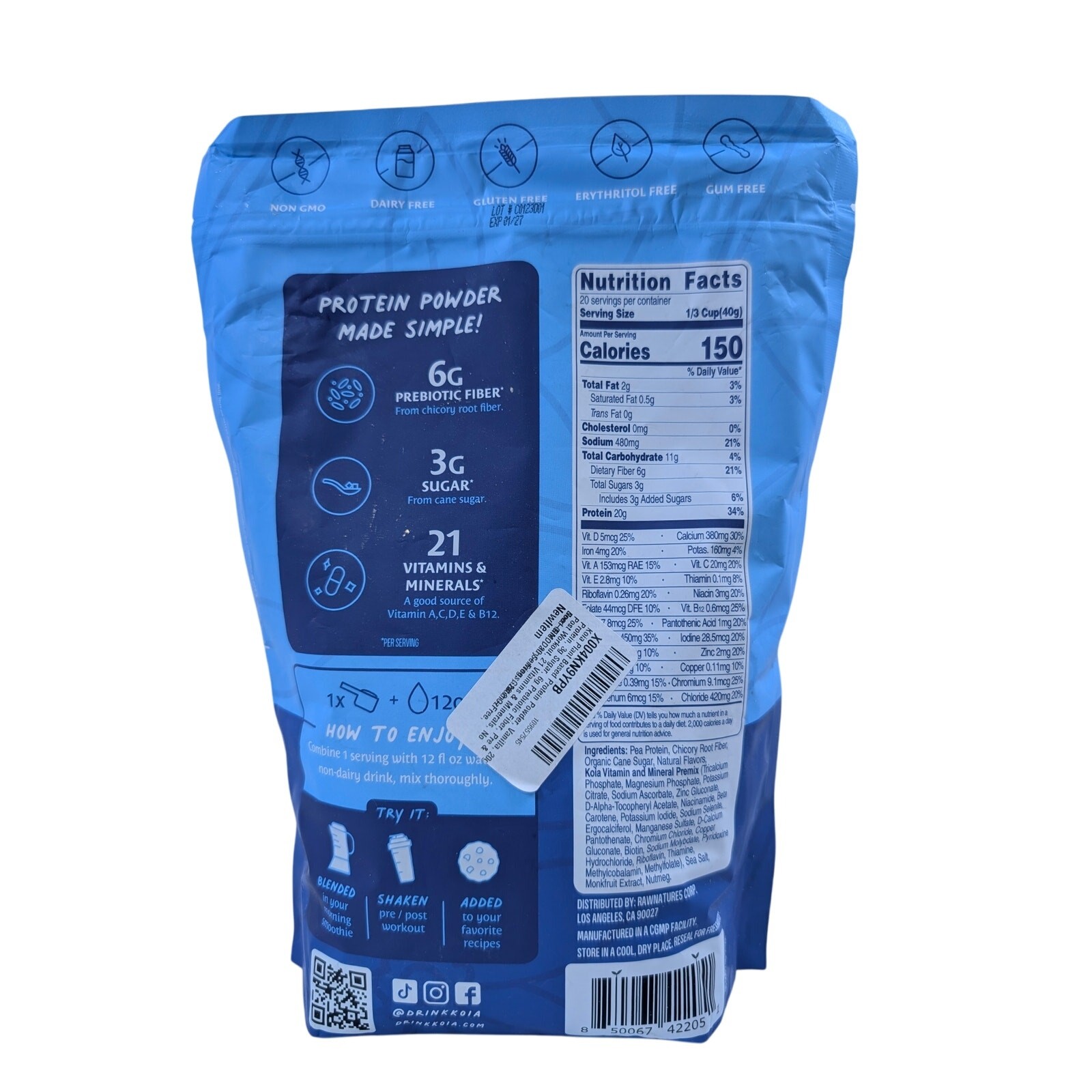 Koia Plant Based Protein Powder Vanilla Flavored 20 Servings 28.2 Oz Exp 01/27