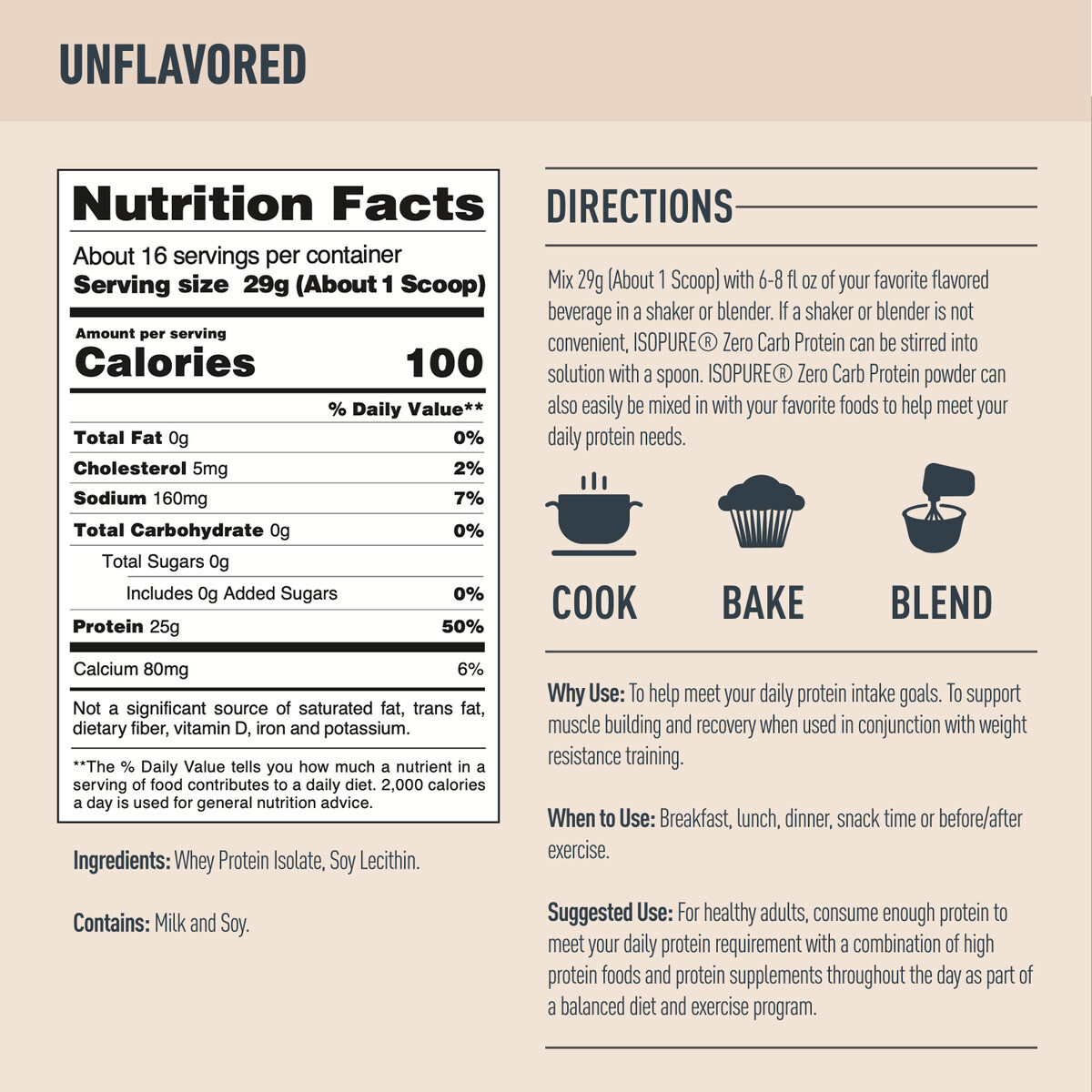 Isopure Protein Powder, Whey Protein Isolate Powder, 25g Protein, Unflavored 1lb