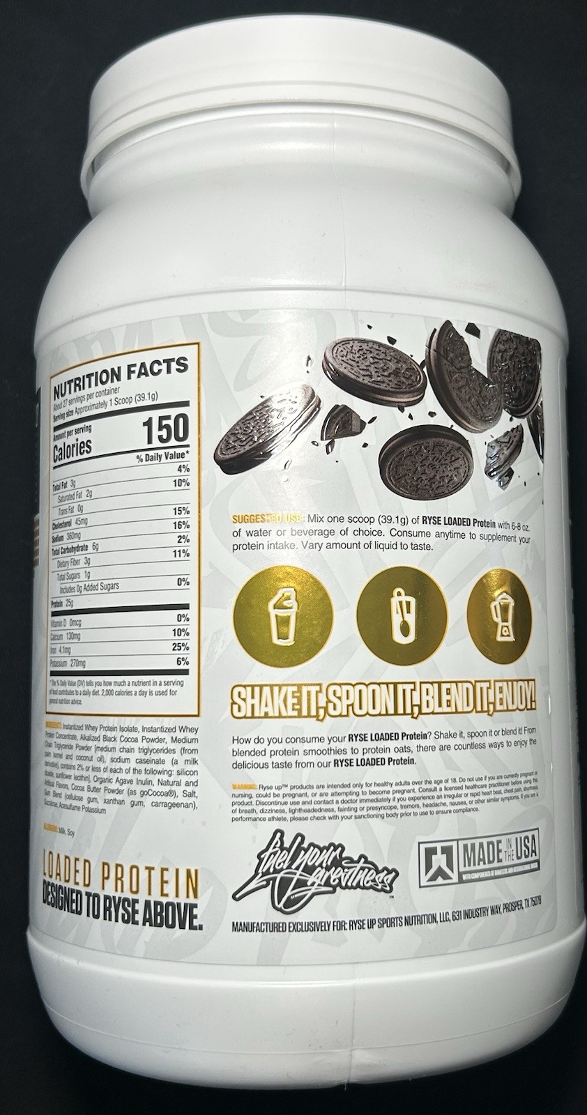 RYSE Loaded Protein Chocolate Cookie Blast Whey Protein 2.3 lb 27 Servings