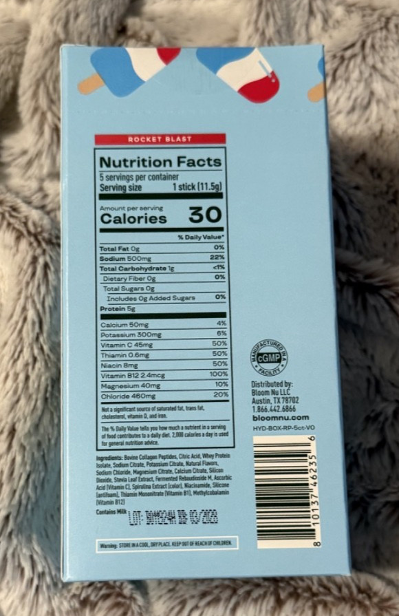 Bloom Daily Hydration Sticks ~ Rocket Blast ~ 5 Count ~ Exp 03/2028 ~ NIB!