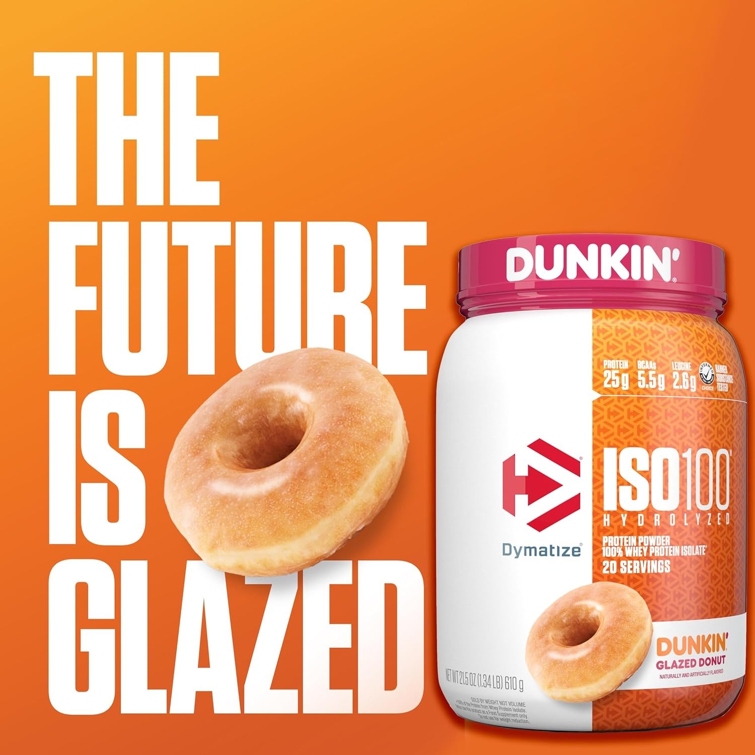 Dymatize ISO100® Hydrolyzed, Dunkin® Glazed Donut, 1.34 lb – Exp 10/25 Pack of 2