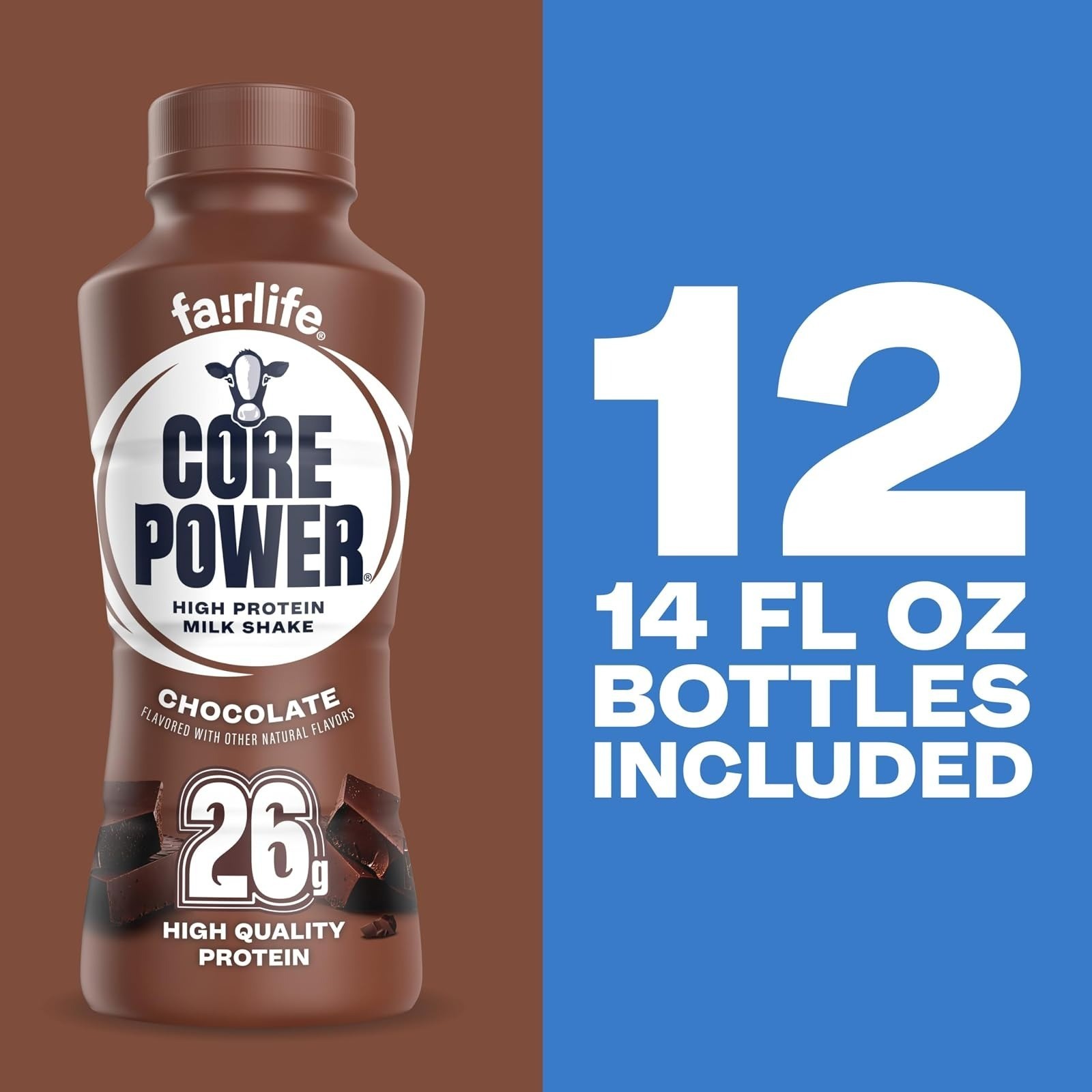 Core Power Protein Shake, Chocolate, 26g Protein, 14oz, 12 Pack