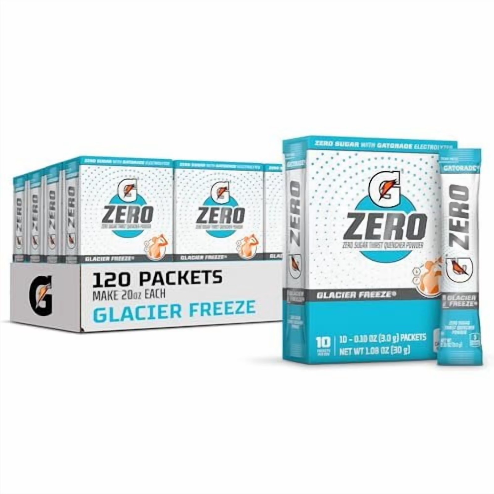 G Zero Sports Drink Powder Glacier Freeze 120 Sticks Hydration Mix Pack
