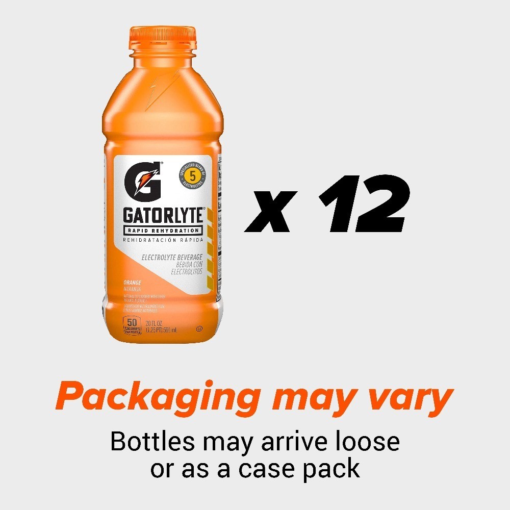 (12 pack) Gatorlyte Rapid Rehydration Electrolyte Beverage Orange, 20 fl oz