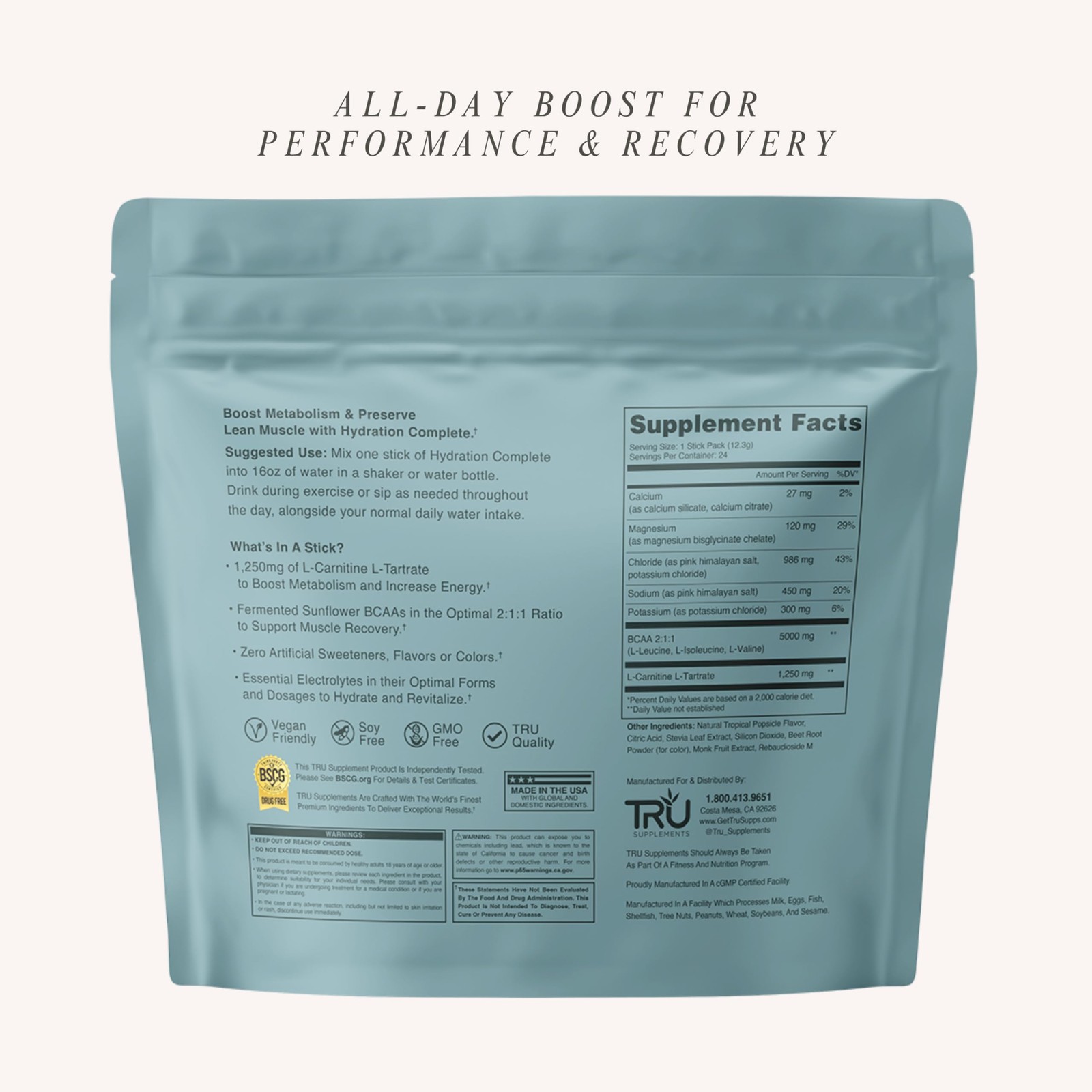 TRU Supplements Hydration Complete BCAA, Plant Based Amino Acids + Pink Himal…