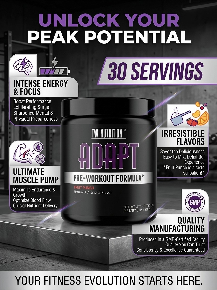 TW Nutrition ADAPT Fruit Punch Pre-Workout Energy Pump Focus