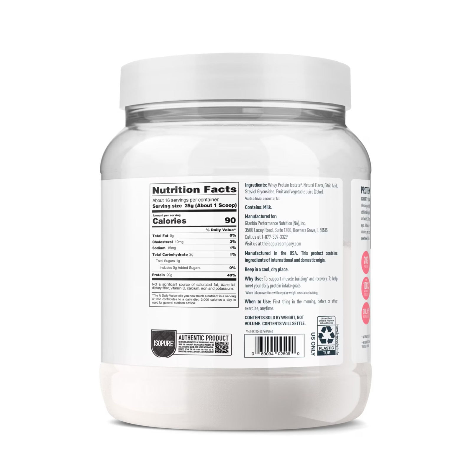Isopure Clear Low Carb 100% Whey Protein Isolate Powder, Tropical Punch, 14 OZ