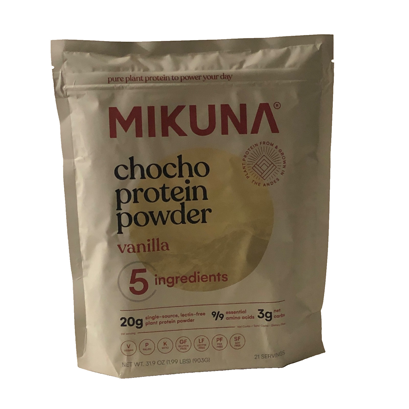 Mikuna Vegan Protein Powder Chocho, Complete Protein,5Clean Ingredients, 31.9 Oz