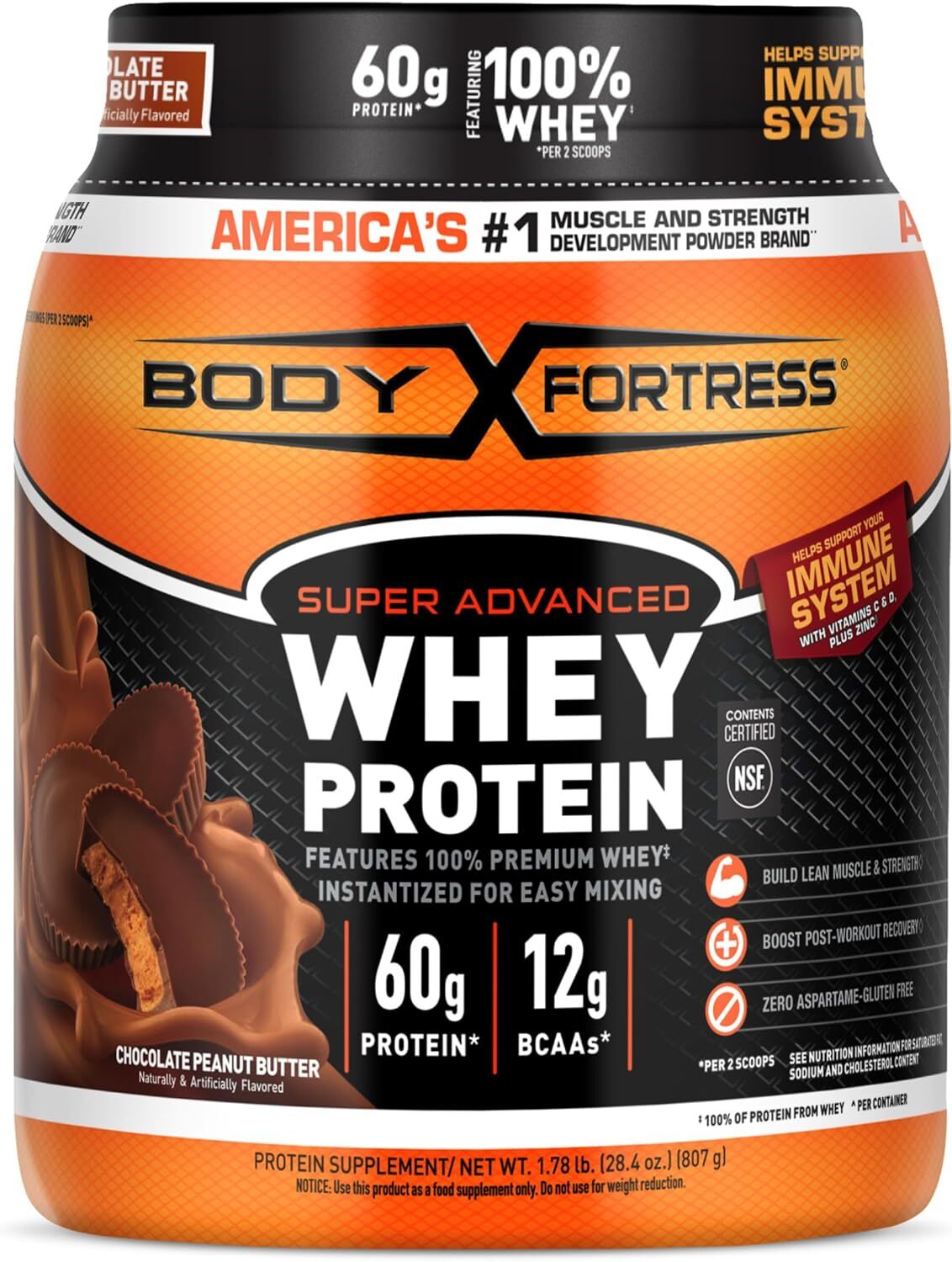 Super Advanced Whey Protein Powder, Chocolate, Immune Support 1.78 Lbs