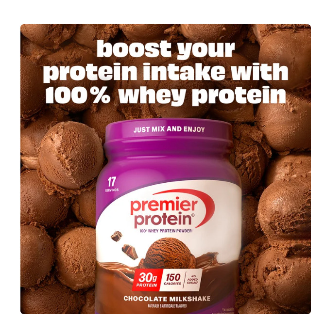 Premier Protein 100% Whey Protein Powder, Chocolate Milkshake, 30g Protein, 24.5