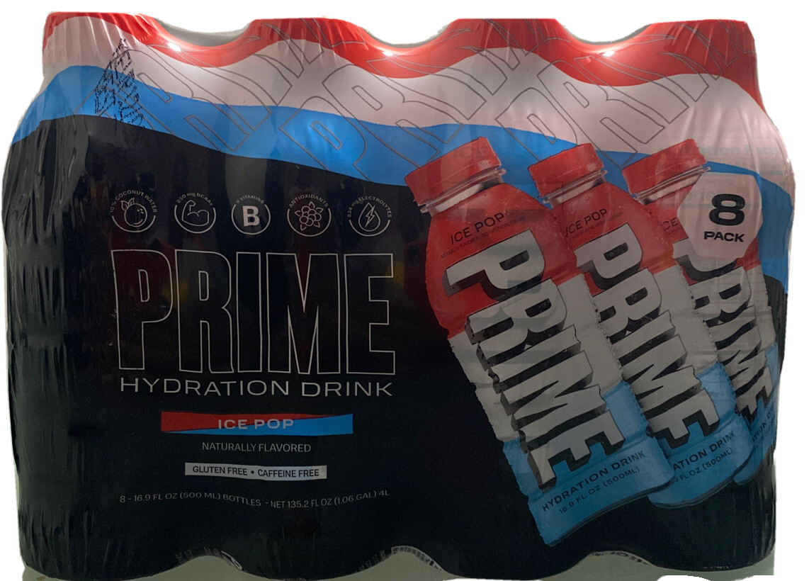 Prime Hydration Drink, 16.9 Fl Oz – Ice Pop (8 Pack) LOGAN PAUL KSI