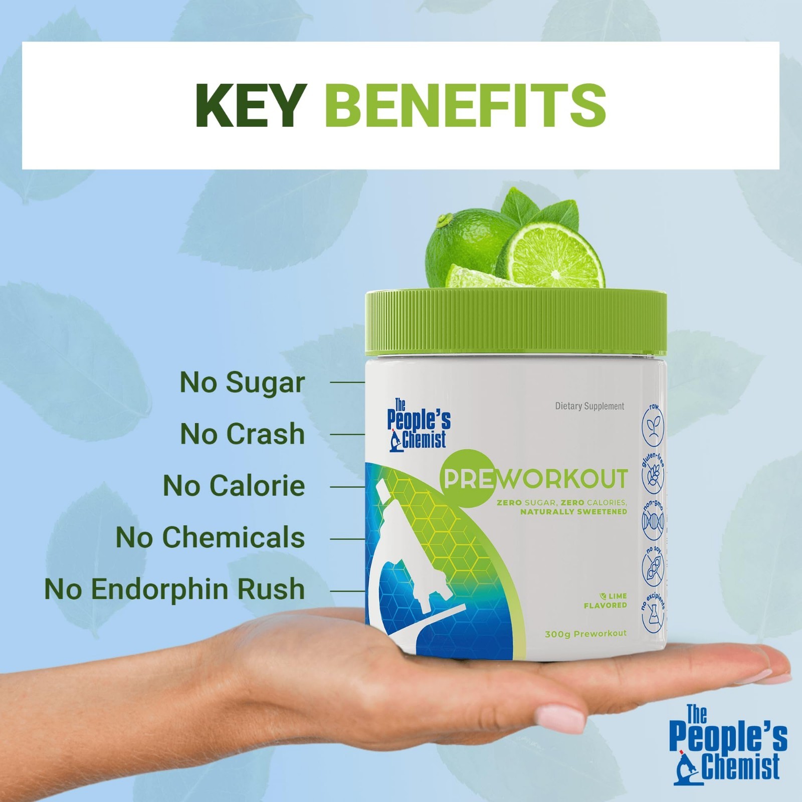 Natural Pre-Workout Supplement – Lime Flavor, Energy, Focus & Endurance, No Suga