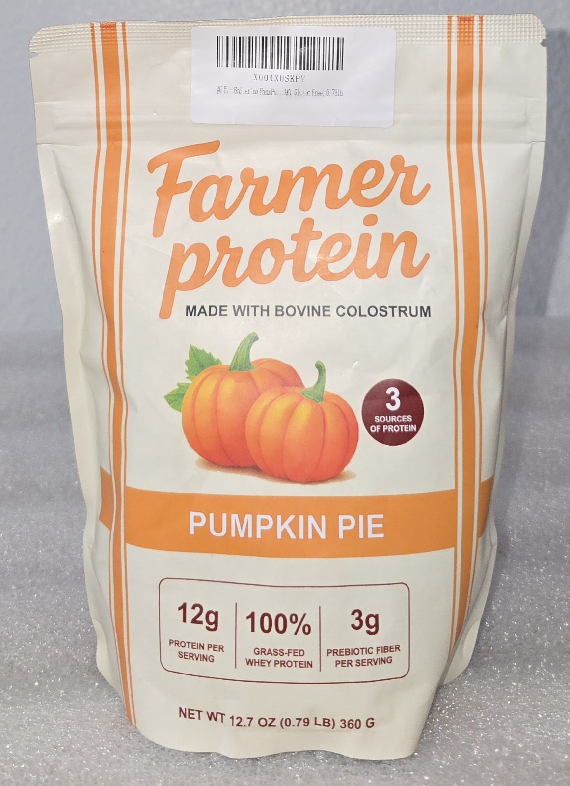 Farmer Protein Bovine Colostrum Powder Pumpkin Pie Flavor 12.7oz Bag EXP 10/2027
