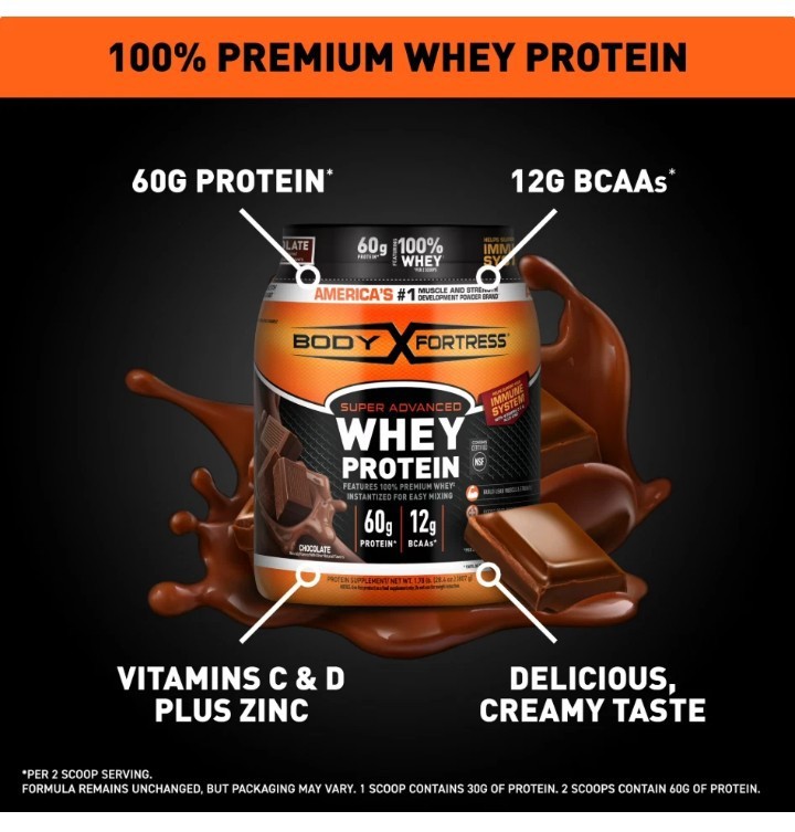 Body Fortress Super Advanced Whey Protein Powder 28.5oz – Chocolate