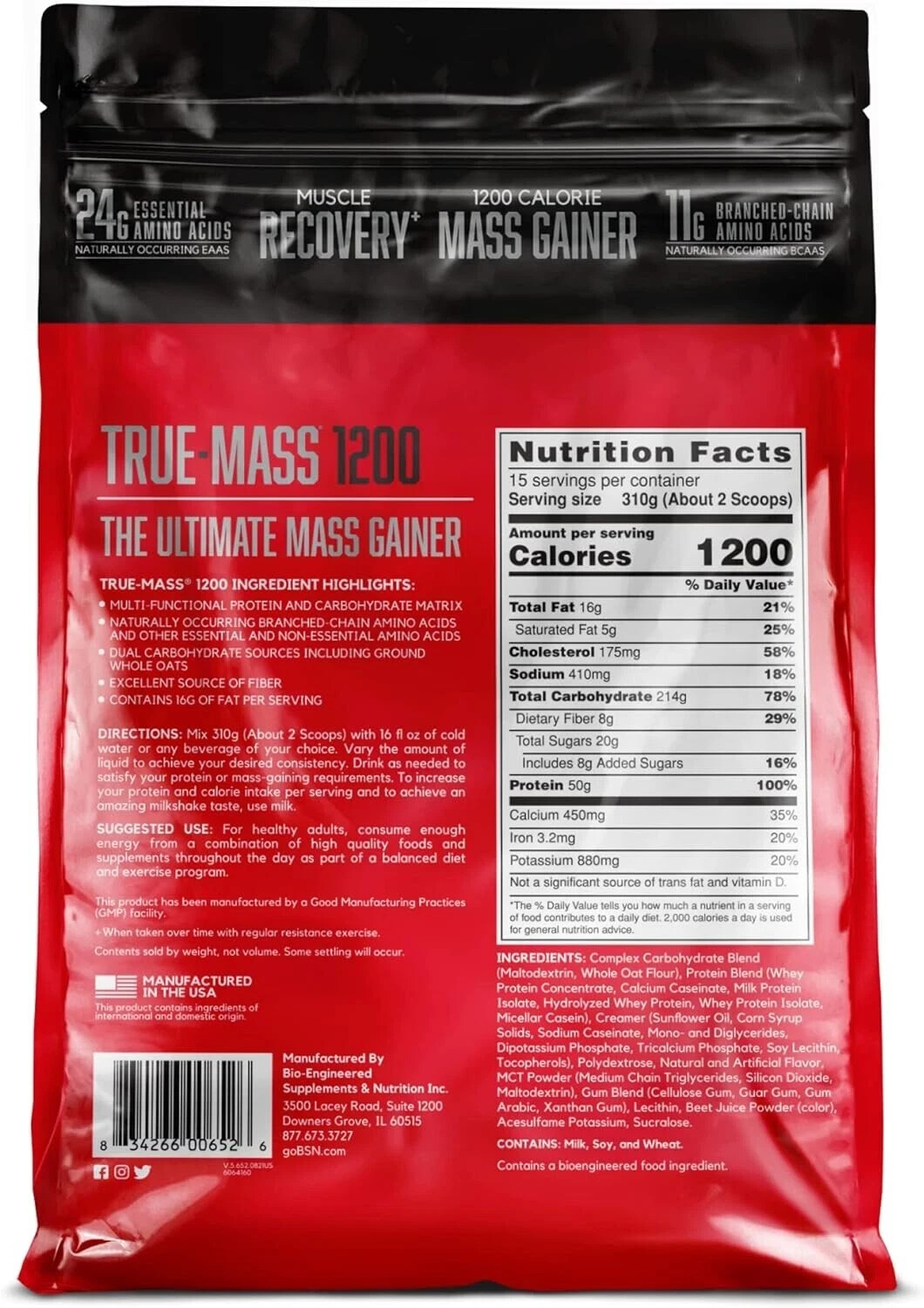 BSN True-Mass 1200 High Calorie Weight Mass Gainer 10.25LB Bags 3 Flavors New