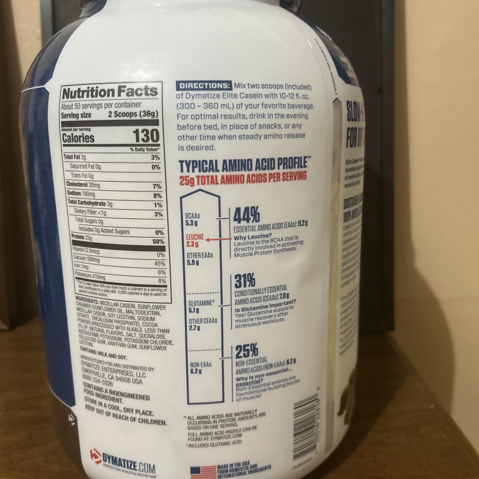 Dymatize Elite 100 Micellar Casein Slow Absorbing Protein Rich Chocolate 4 lbs.
