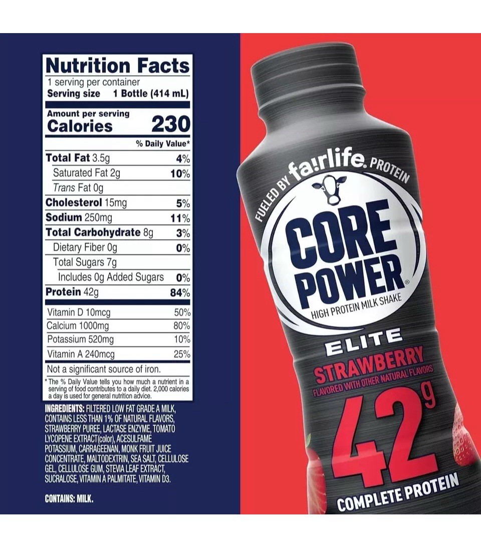 Core Power Elite High Protein Shake, Strawberry, 42g Bottle, 14oz, 12 Pack