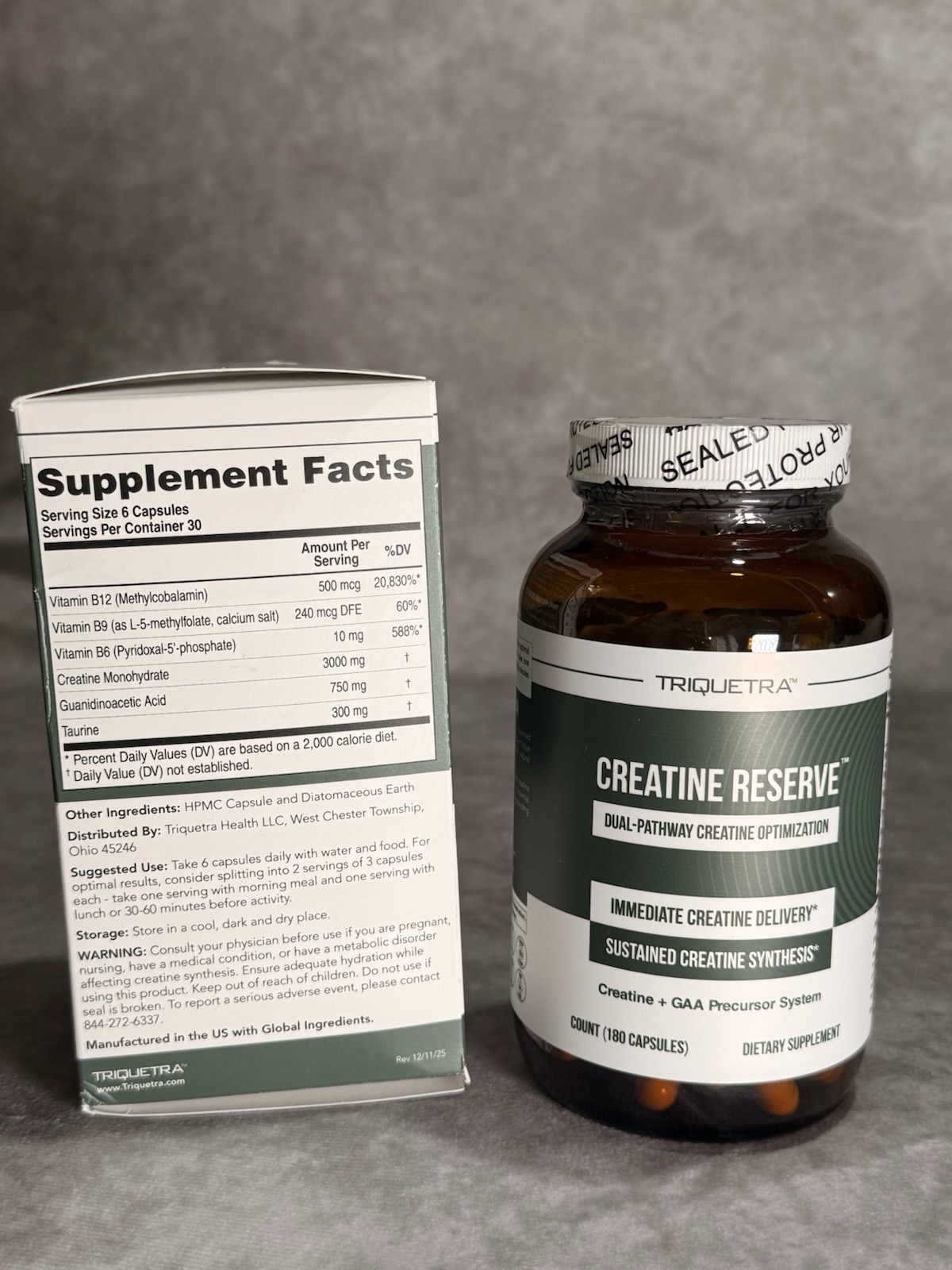 Triquetra Creatine Reserve Dual-Pathway Capsules Creatine Monohydrate 180 Count