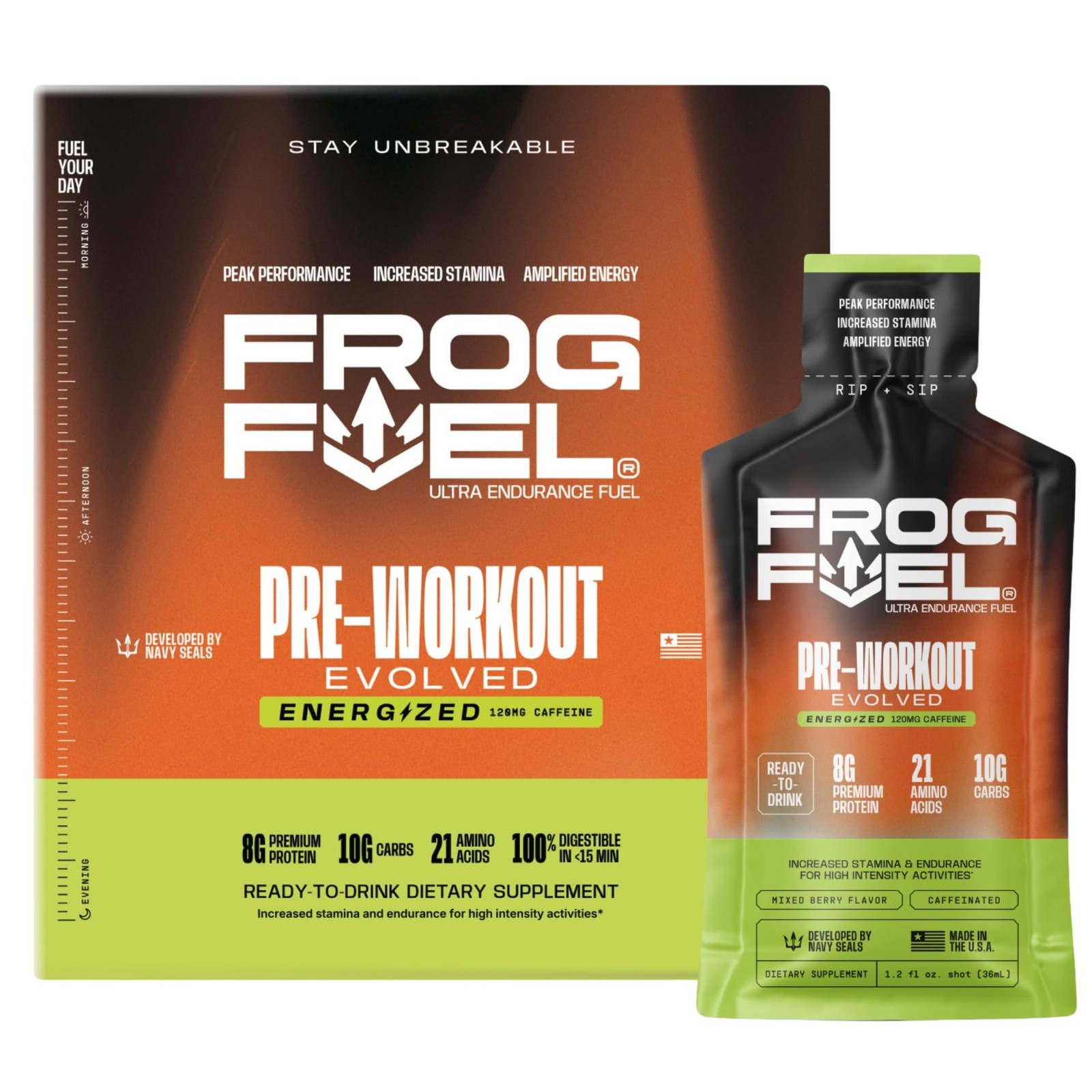 Frog Fuel Ultra Energy Gel & Energized Pre Workout Shot with 120mg Caffeine, …