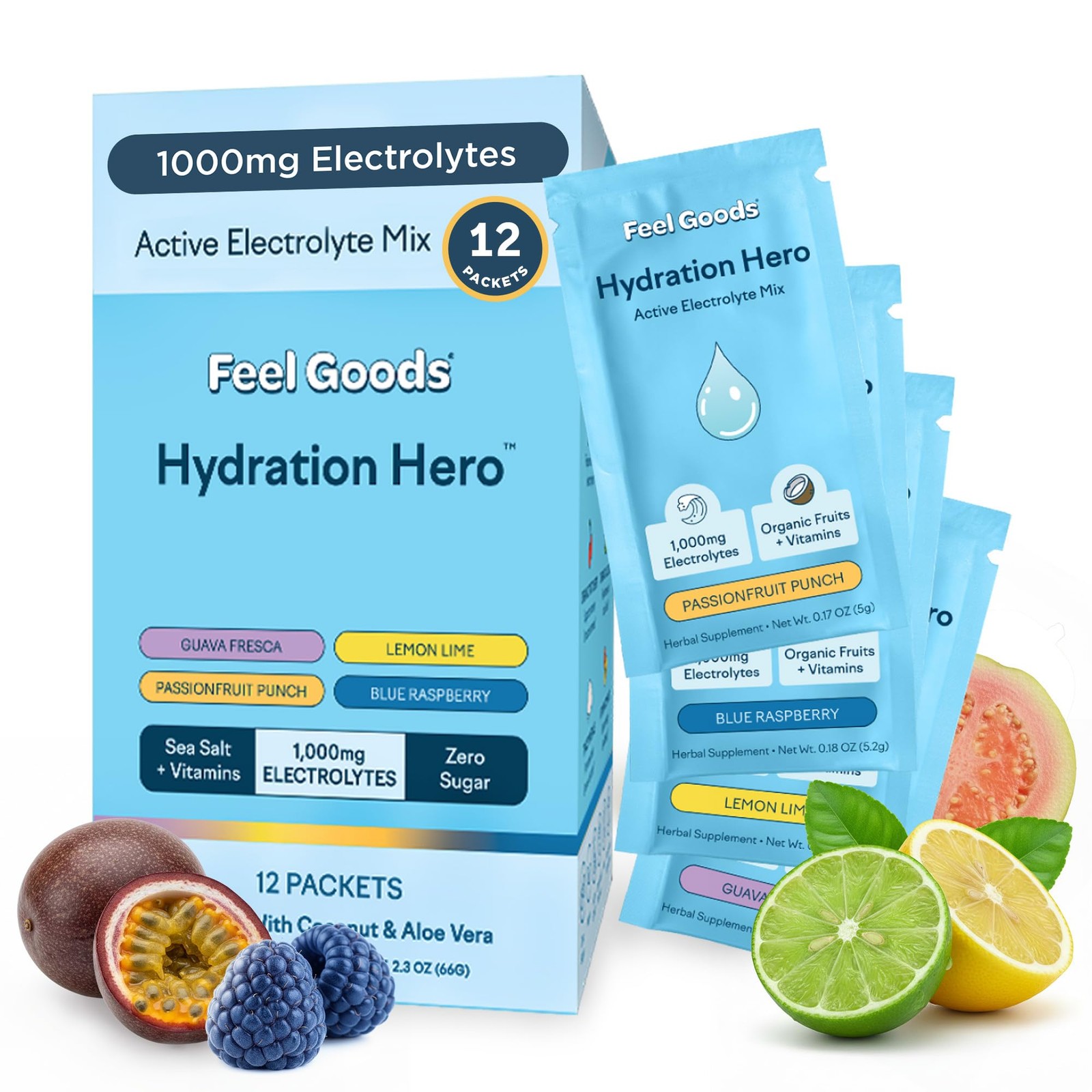 Feel Goods Hydration Hero Variety Pack, Sugar-Free Electrolyte Powder Packets –