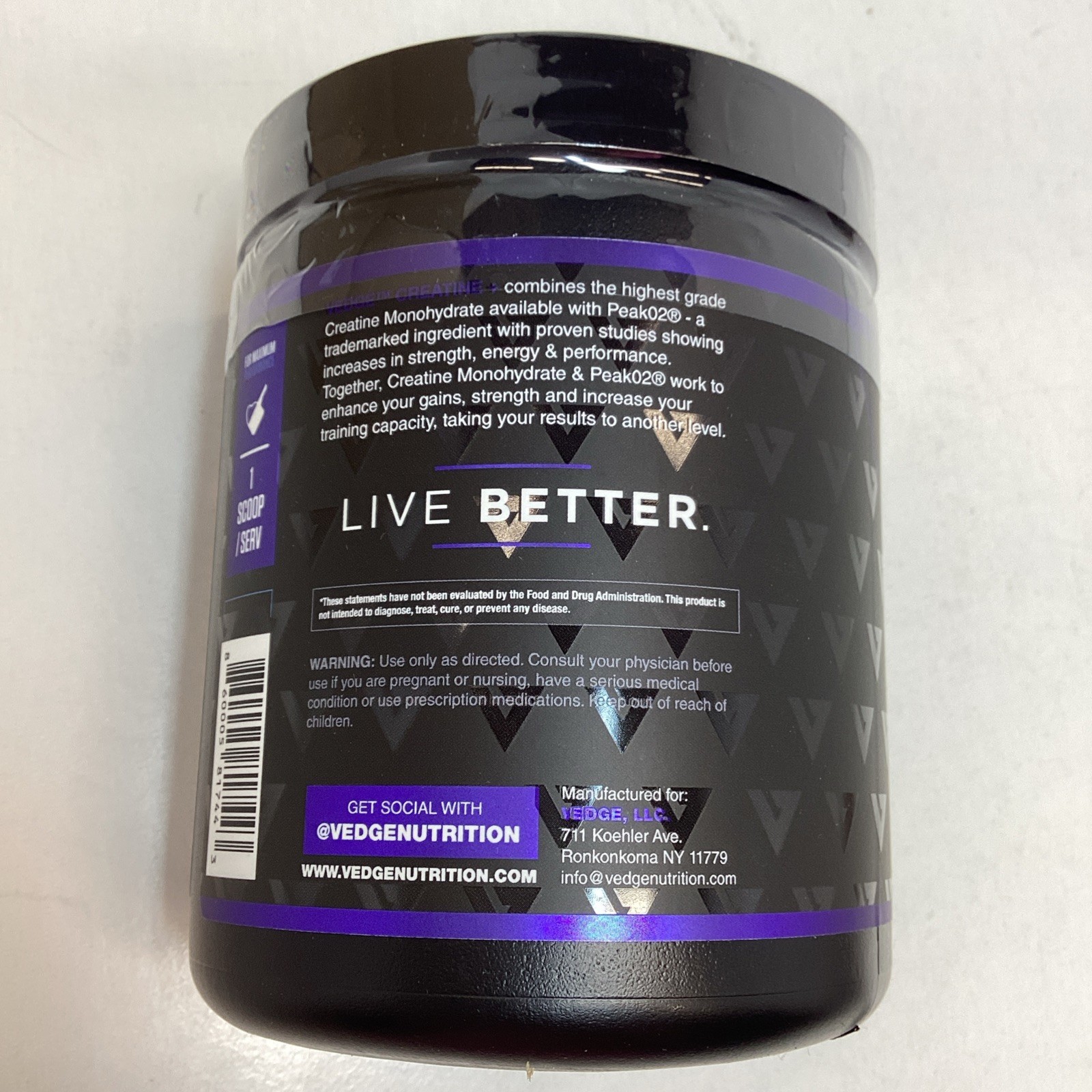 2x Vedge Nutrition Creatine + 30 Servings Monohydrate Powder Exp 10/2027