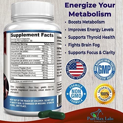 Thyroid Support with Iodine – Metabolism Booster, Energy Booster, Increase Focus