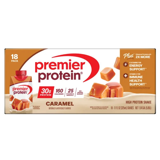 Premier 30g Protein PLUS Energy and Immune Support Shakes, Caramel, 18 Pack
