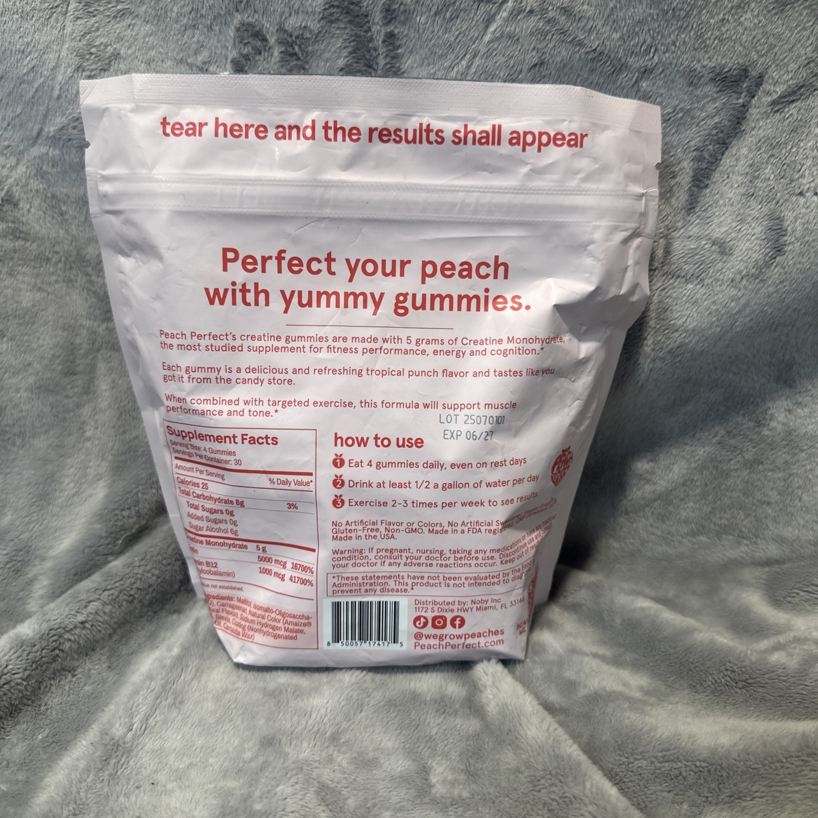 Peach Perfect Creatine Monohydrate Gummies, Creatine for Women, 5g Vegan