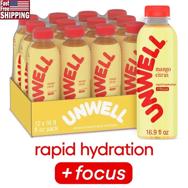Electrolyte Drink Hydration Focus Mango Citrus Natural Ingredients 12 Pack New