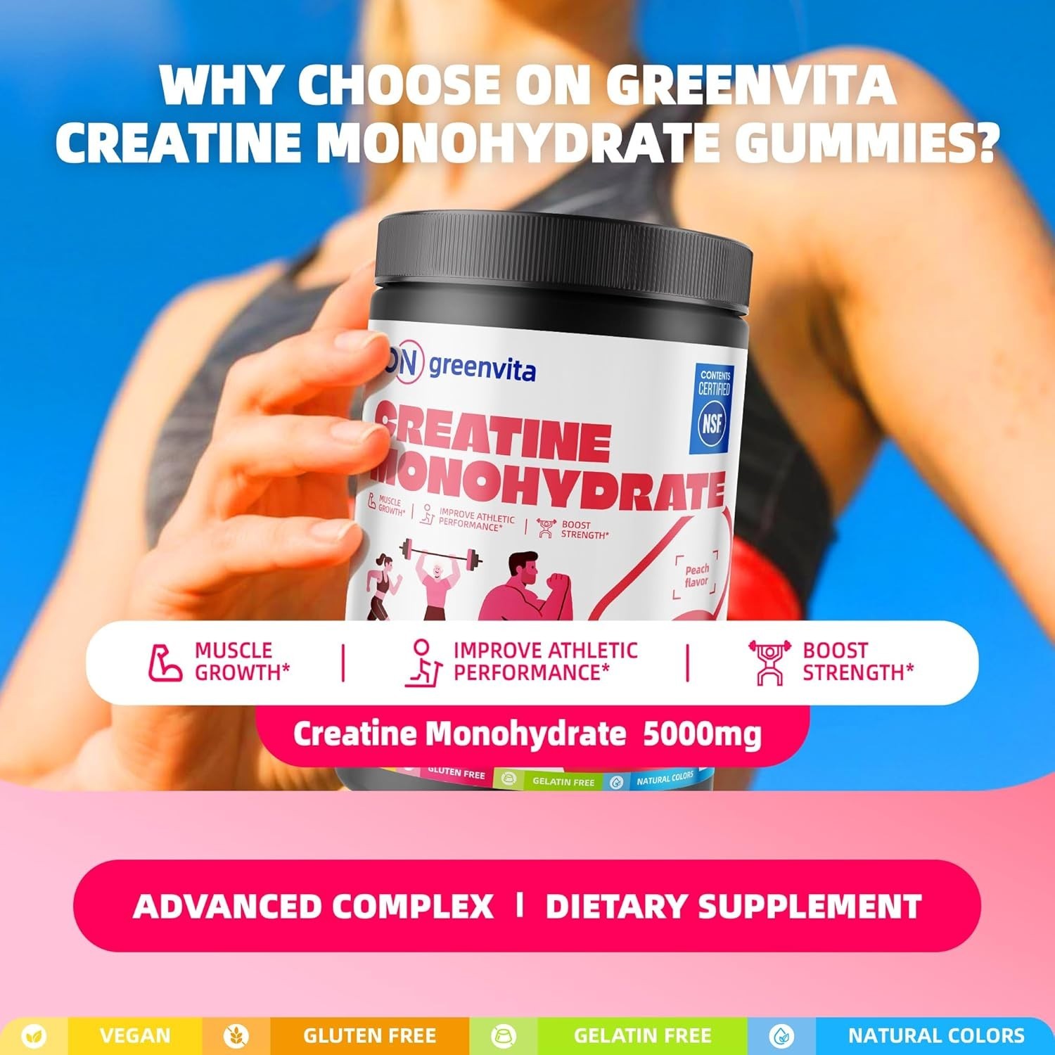 Creatine Monohydrate Gummies 5g, Pre-Workout Energy & Muscle Growth Support