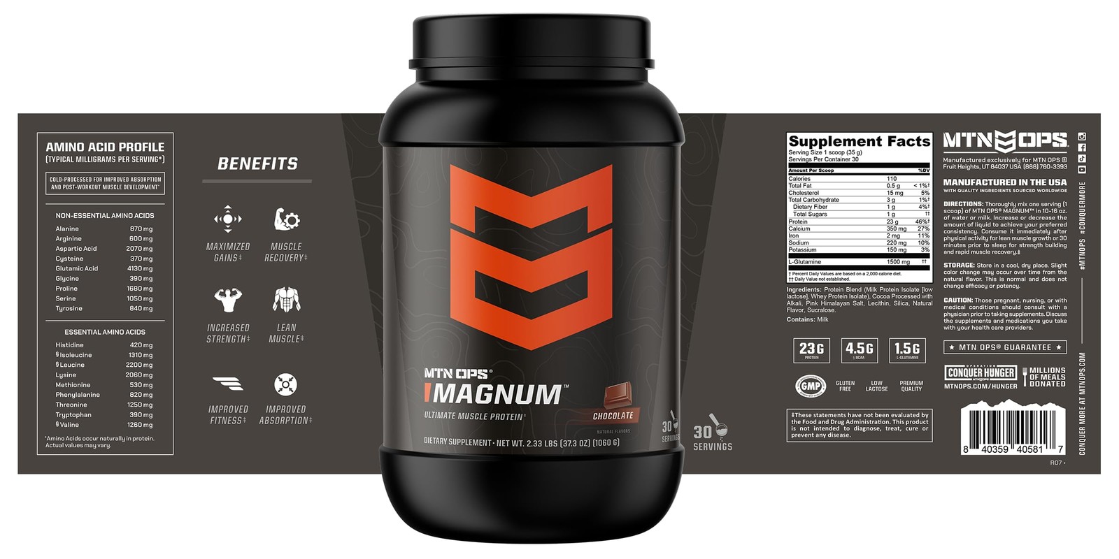 MTN OPS Magnum Chocolate Protein Powder, 23g of Whey Isolate Protein & Milk P…