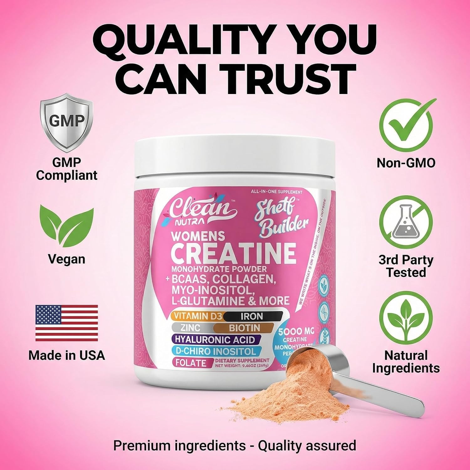 Creatine Monohydrate Powder for Women BCAA Collagen Biotin Hyaluronic Acid D3
