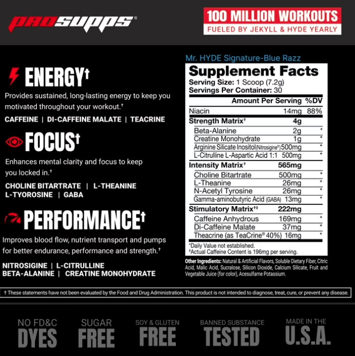 ProSupps Mr. Hyde Signature Pre-Workout Powder Blue Razz 14.7 oz