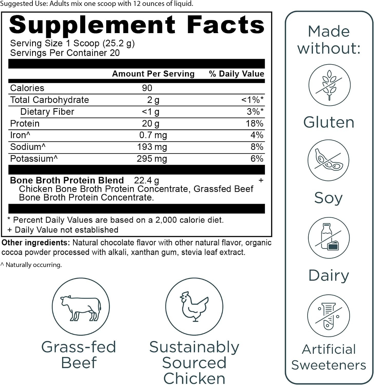 Ancient Nutrition Bone Broth Protein Powder Chocolate 20g Protein 20 Servings