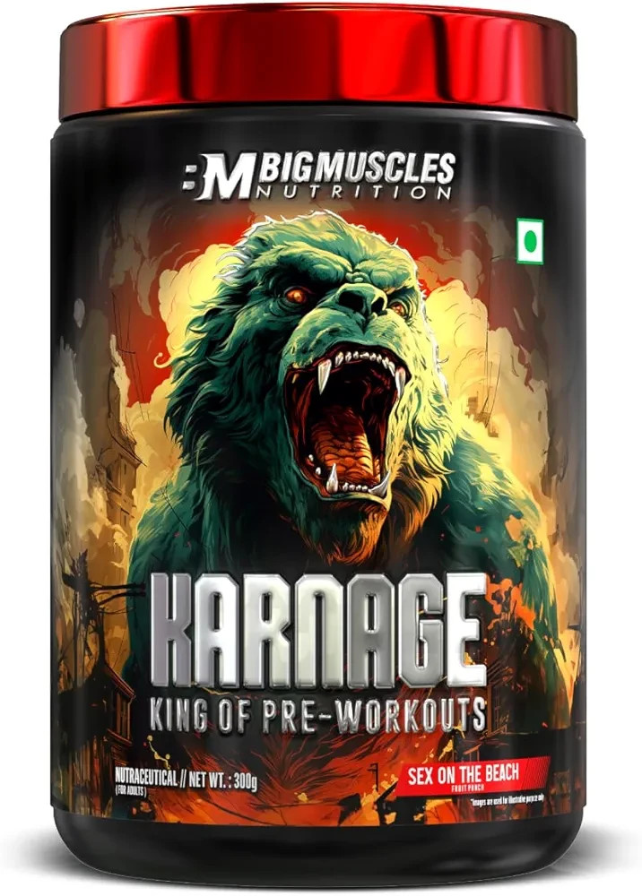 Bigmuscles Karnage Pre Workout Energy Focus Strength Pump Gym Supplement 60 Serv