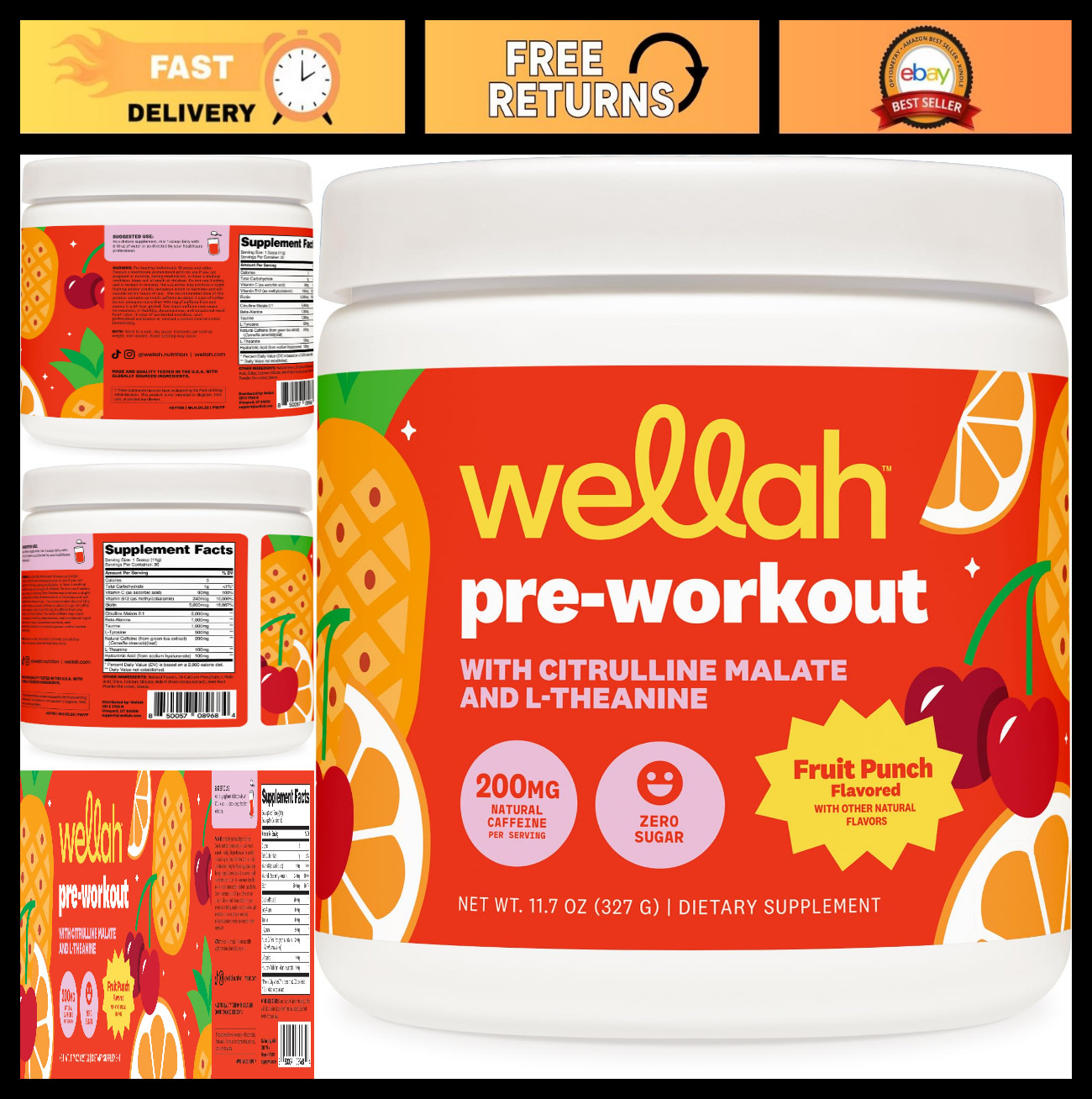 Fruit Punch Pre-Workout Drink Mix 30 Servings | Citrulline, L-Theanine, Caffeine