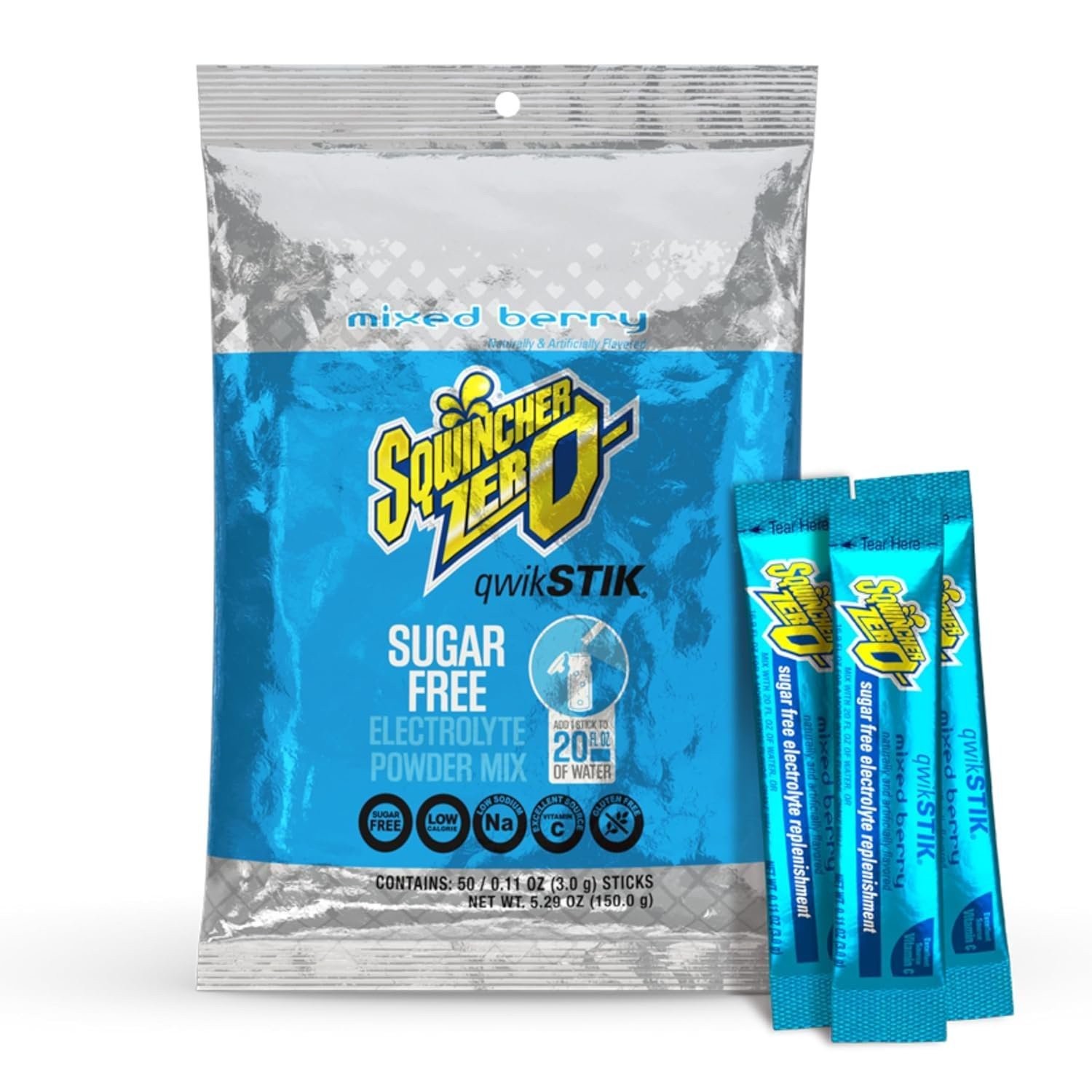 Sqwincher Bundle: (50) Mixed Berry Zero Qwik Stiks (20oz Yield) & (50)…