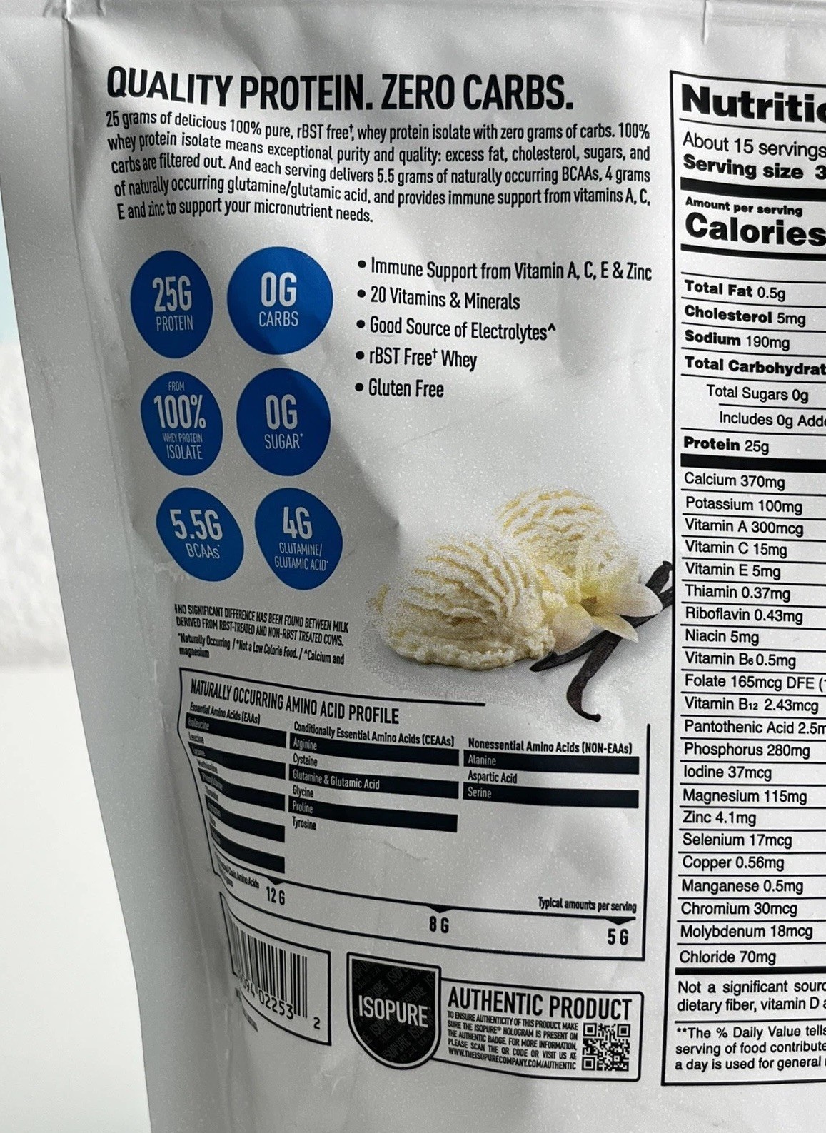 ISOPURE Zero Carb Whey Protein Isolate Powder, Creamy Vanilla, 25G Protein, 1Lb