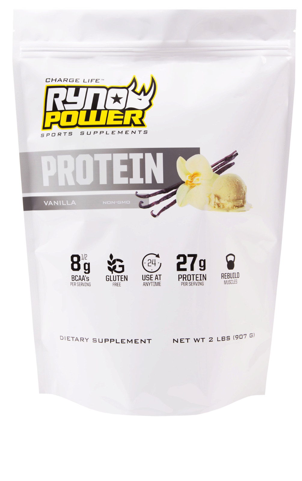 Ryno Power Vanilla Protein Powder 2lb Whey 27g 8.5g BCAA Recovery Sport Drink