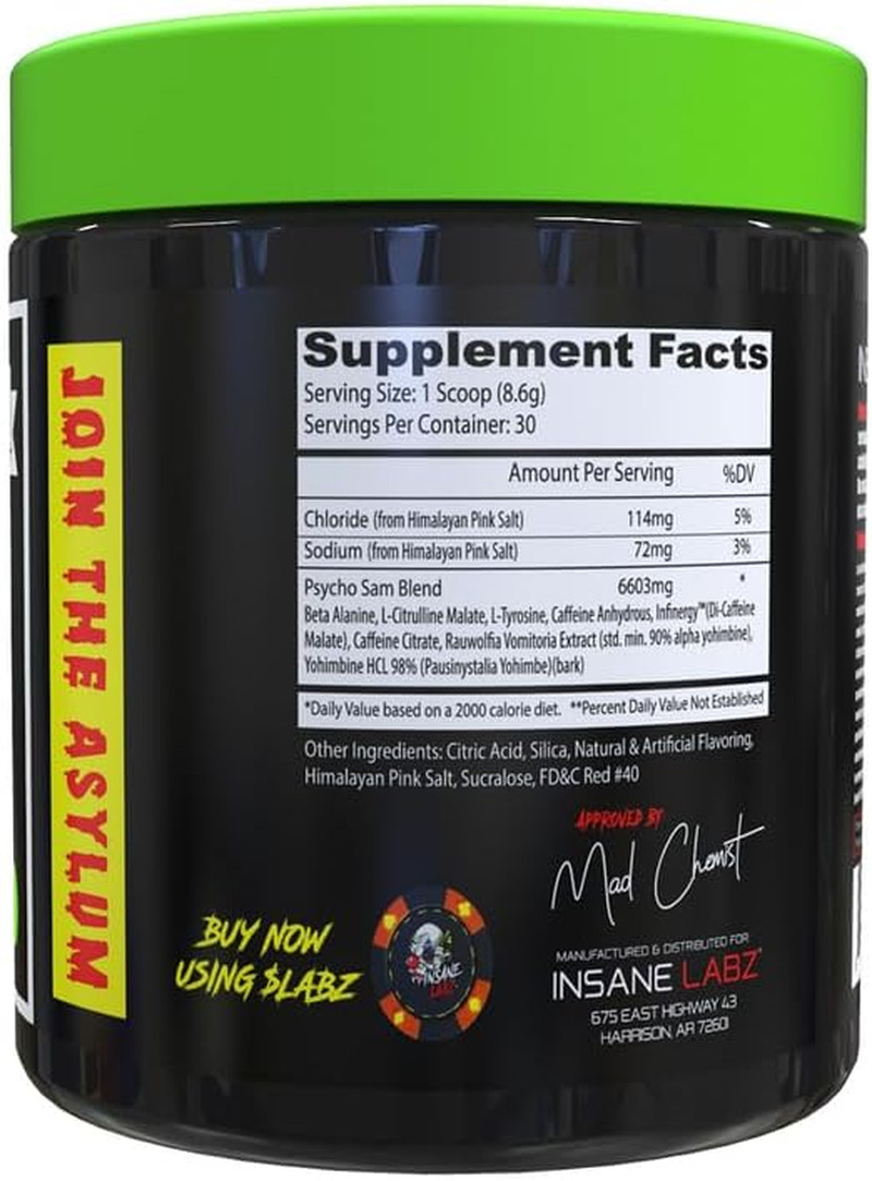 Psycho Sam, High Stimulant Pre Workout Powder, 30 Srvgs (30 Servings (Pack of 1)