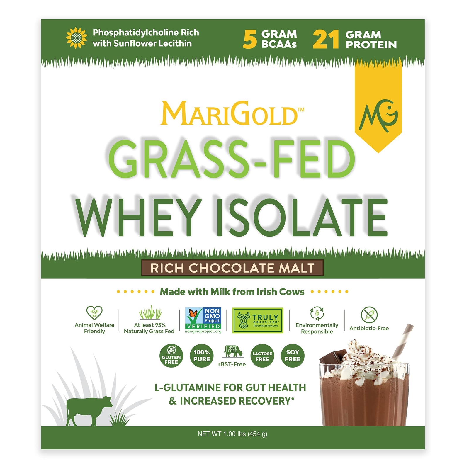 MariGold Grass-fed Whey Protein Isolate Powder – Rich Chocolate Malt Flavor -…