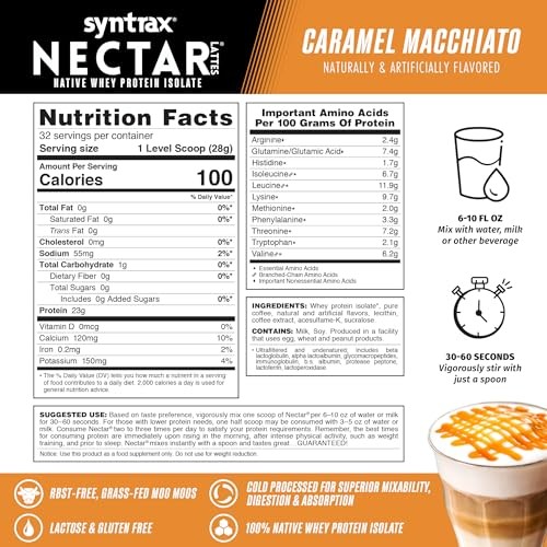 Nectar Lattes Protein Powder Coffee Flavor Grass Fed Gluten Free 2 Pound Pack