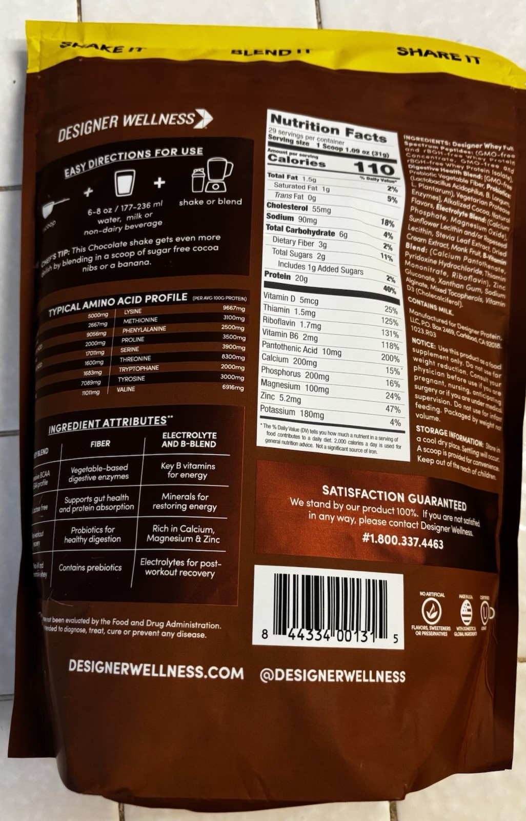 Designer Wellness Designer Whey Chocolate 20 Gram Protein Powder 2LB #242