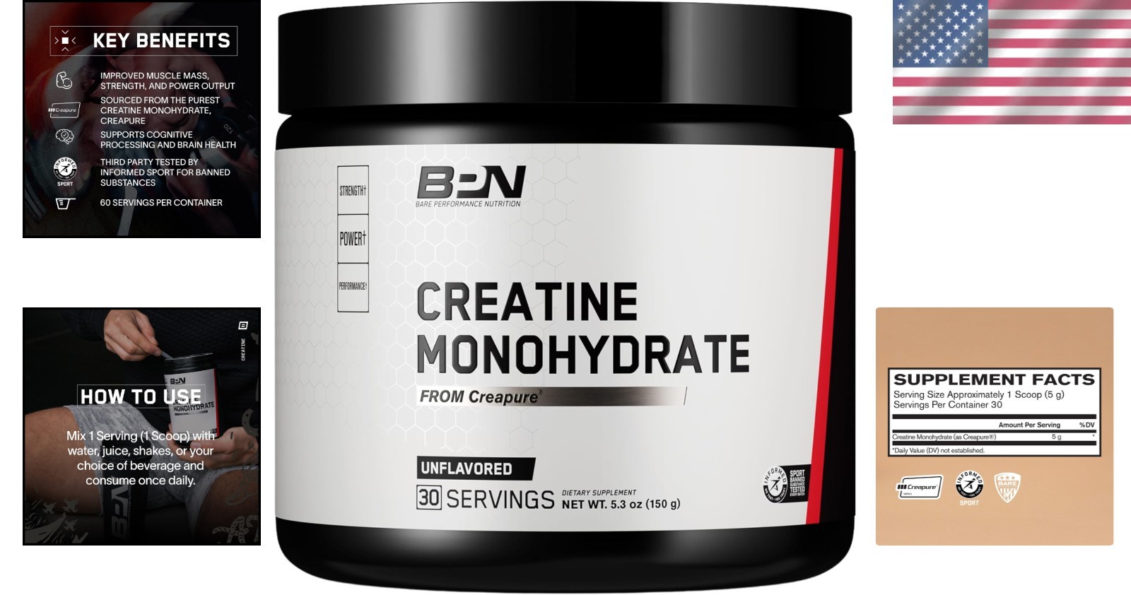 BPN Creapure Creatine Monohydrate – 5g/Serving, Energy Boost & Muscle Support