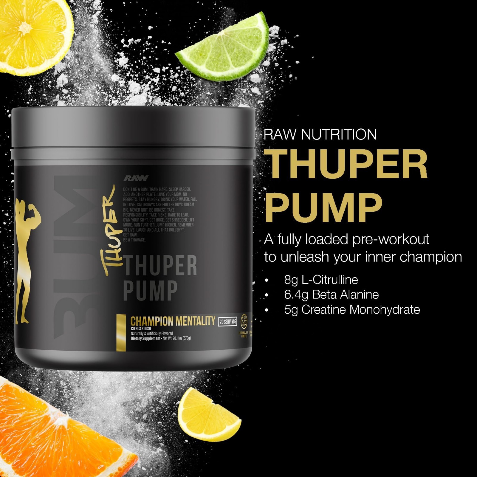 Caffeine-Free Pre Workout Powder – Max Muscle Pumps, Strength & Focus – 20 Servi