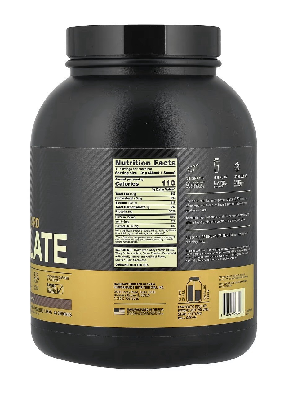 Optimum Nutrition Gold Standard Isolate Whey Protein Powder Chocolate Bliss 3lb